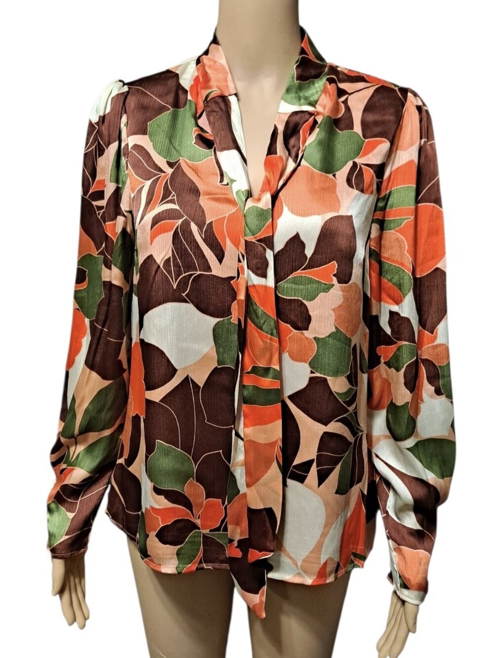 Sugarlips Floral Print Tie-Neck Long Sleeve Blouse - Multicolor